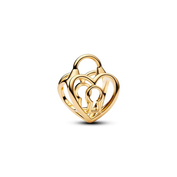 Openwork Heart Padlock Charm - Gold plated 