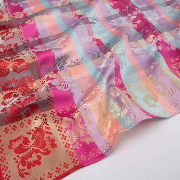 Gabriella silkeskjerf - Turkis, rosa & r&oslash;d 