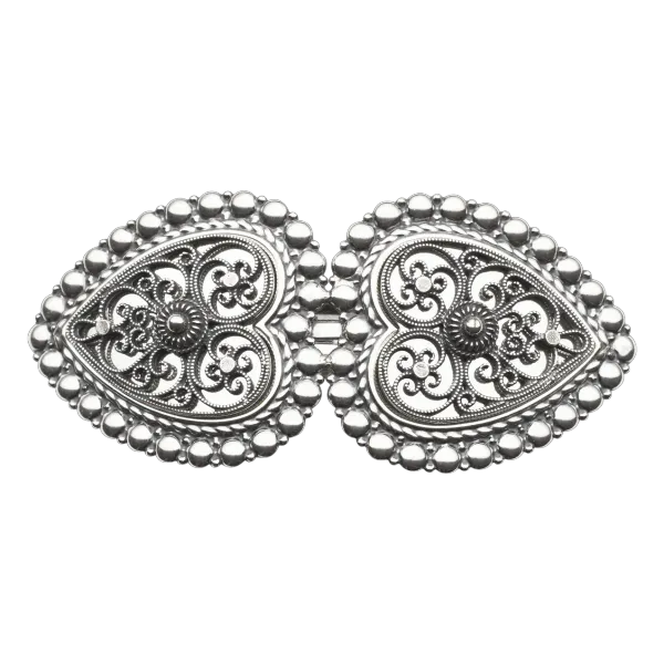 Hårspenne stor med perlekant og kruser, oksidert