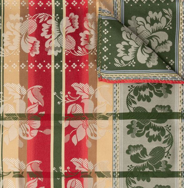 Gabriella silkeskjerf - Gr&oslash;nn, r&oslash;d & beige 