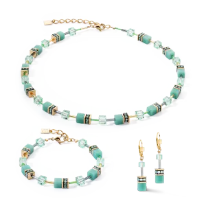 Hovedbilde Iconic mono halssmykke, gull og gr&oslash;nn